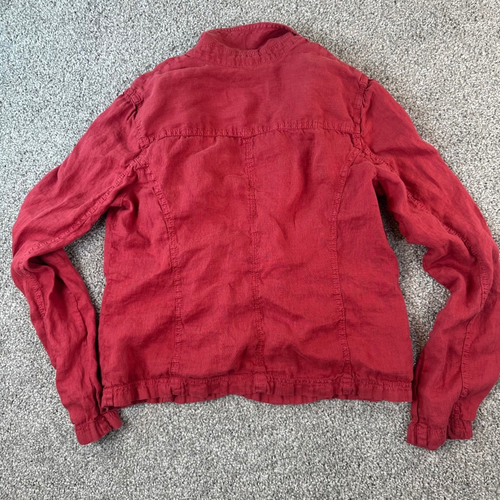 Caslon Utility Jacket Women's M Red 100% Linen Button Front Fisherman Lagenlook - Picture 2 of 7